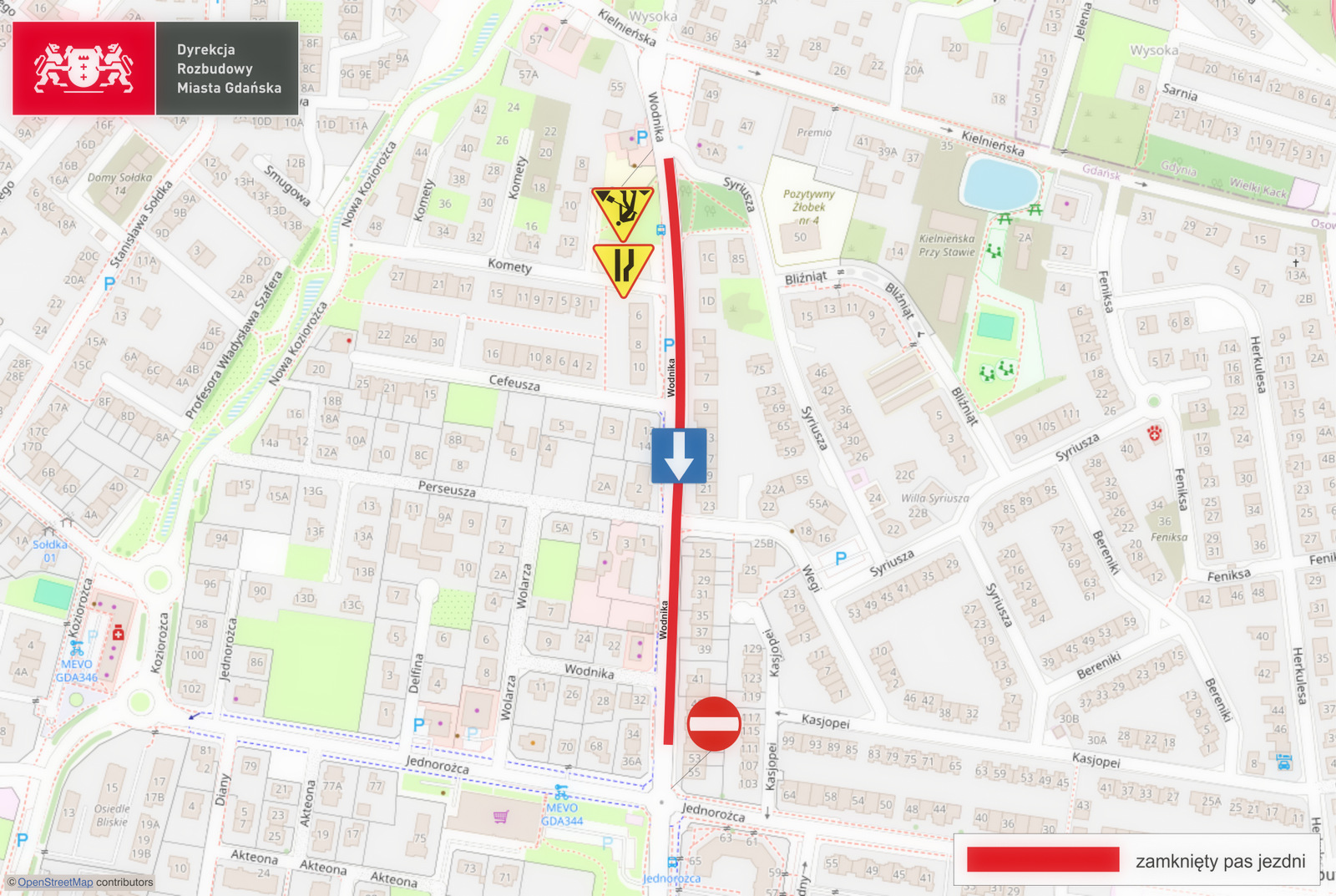 zmiany w organizacji ruchu na ul. Wodnika w Gdańsku